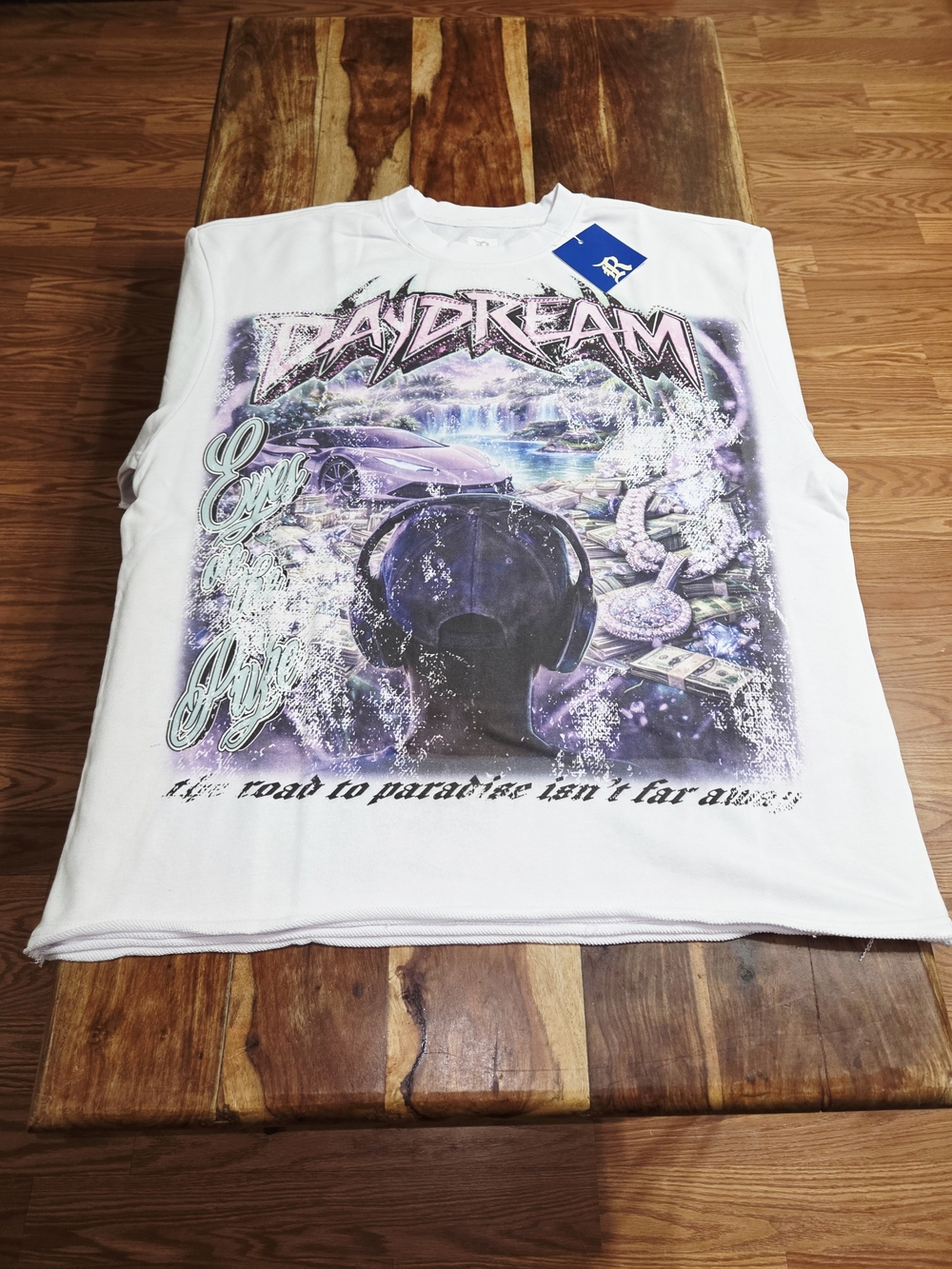 R3BEL "Daydream" Rhinestone Graphic Men's T-Shirt - White -Size XL
